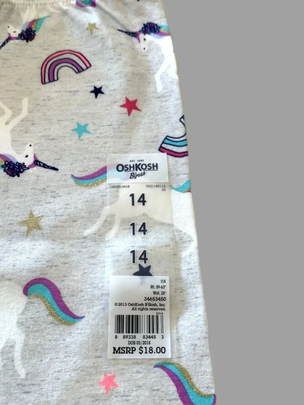 Brand New Oshkosh Girls Set Unicorn Pink Sleeveless Top Full Leggings Size 14